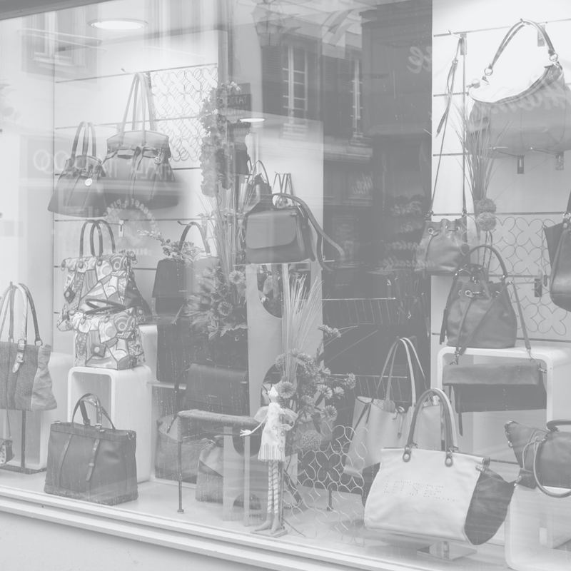 store window display of bags
