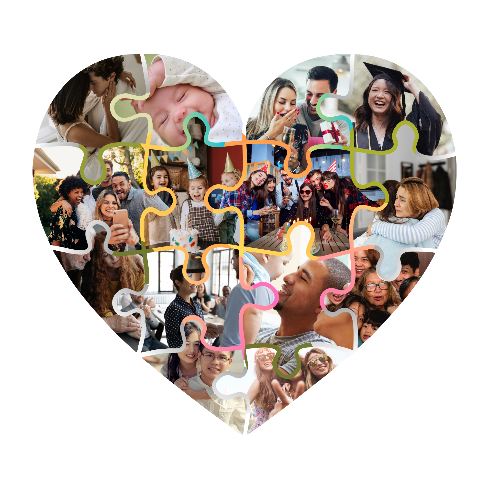 puzzle pieces of pictures of people in the shape of a heart