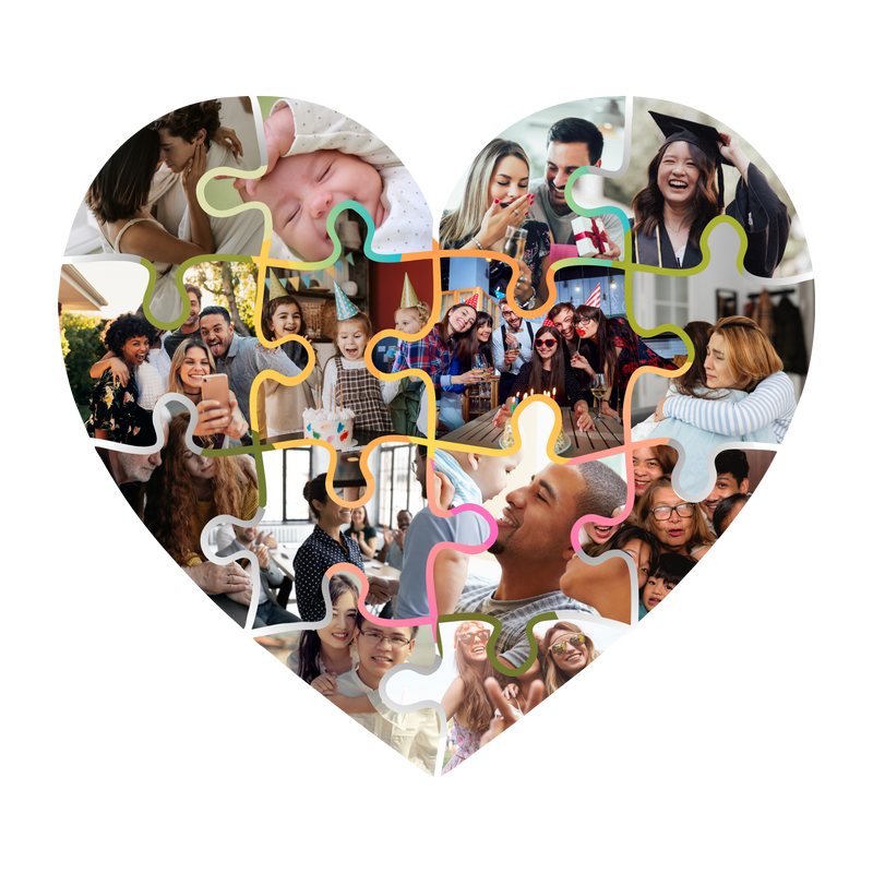 puzzle pieces of pictures of people in the shape of a heart