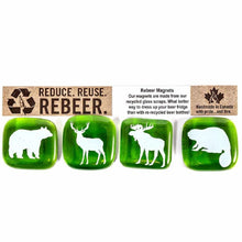 Load image into Gallery viewer, Green glass with animal prints in white, bear, elk moose, beaver
