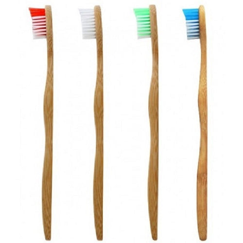 Showing the side view of all four colours of the adult tooth brushes in red, white, green and blue