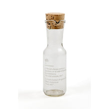 Load image into Gallery viewer, decanter with a cork stopper made from a clear bottle with the definition of the word Eh on it.
