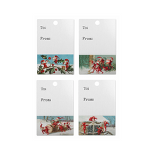 Load image into Gallery viewer, set of four gift tags with little elves on them
