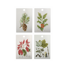 Load image into Gallery viewer, set of four holiday gift tags each with different holiday botanical print
