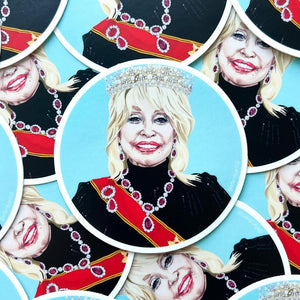 Queen Dolly Parton with red sash and crown -
