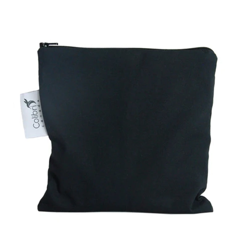 Black bag with a visible brand tag on a white background