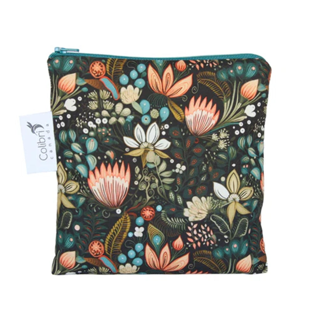 Floral patterned bag with Colibri Green label on a white background