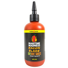 Load image into Gallery viewer, clear bottle with black cap and black label with Maritime Madness printed in white

