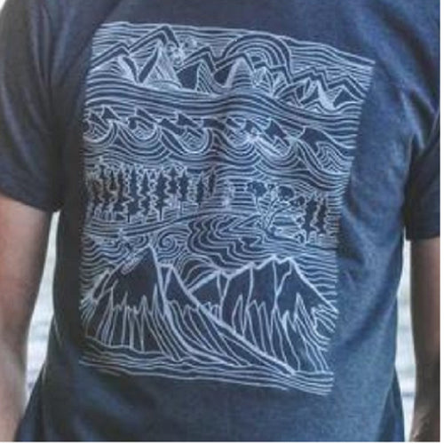 close up of t shirt with mountain print in white