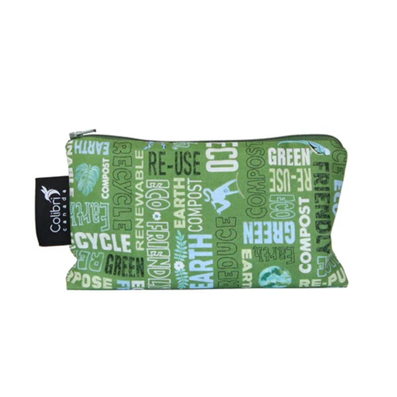 Green reusable bag with text and Colihi logo on a white background