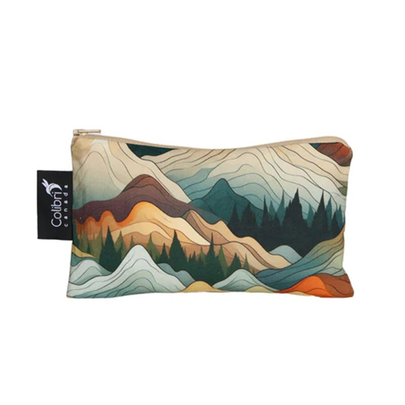 bag with mountain landscape design and Calibra logo on a white background