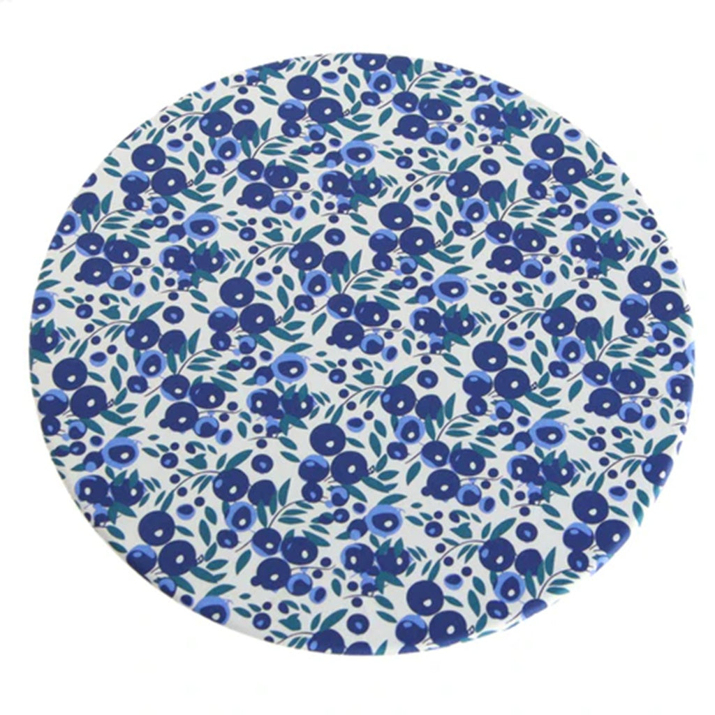 Round bowl cover with blue floral pattern on a white background