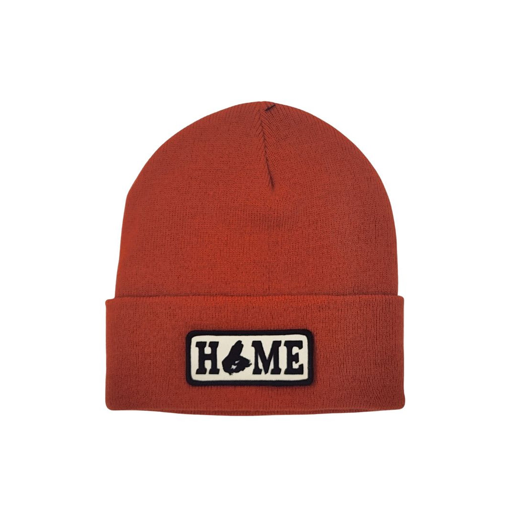 Orange beanie with Cape Breton 'HOME' patch on a white background