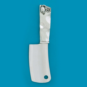 cheese cleaver with 3 dimensional mouse at the end of the handle