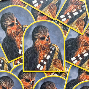 Chewbacca playing the saxophone