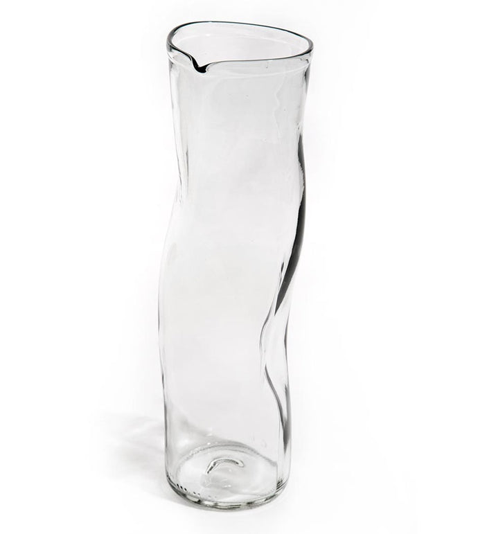 tall clear glass decanter with a slightly wave shape