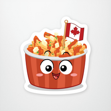 Load image into Gallery viewer, red dish with a face, filled with poutine and a flag stuck in
