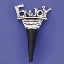 Load image into Gallery viewer, silver top with 3 dimensional word &quot;Enjoy&quot; black stopper part
