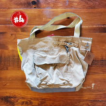 Load image into Gallery viewer, Fire Tote bag made from decommissioned fire gear, mostly beige
