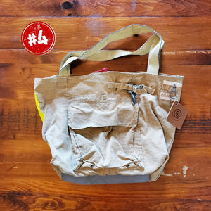 Fire Tote bag made from decommissioned fire gear, mostly beige