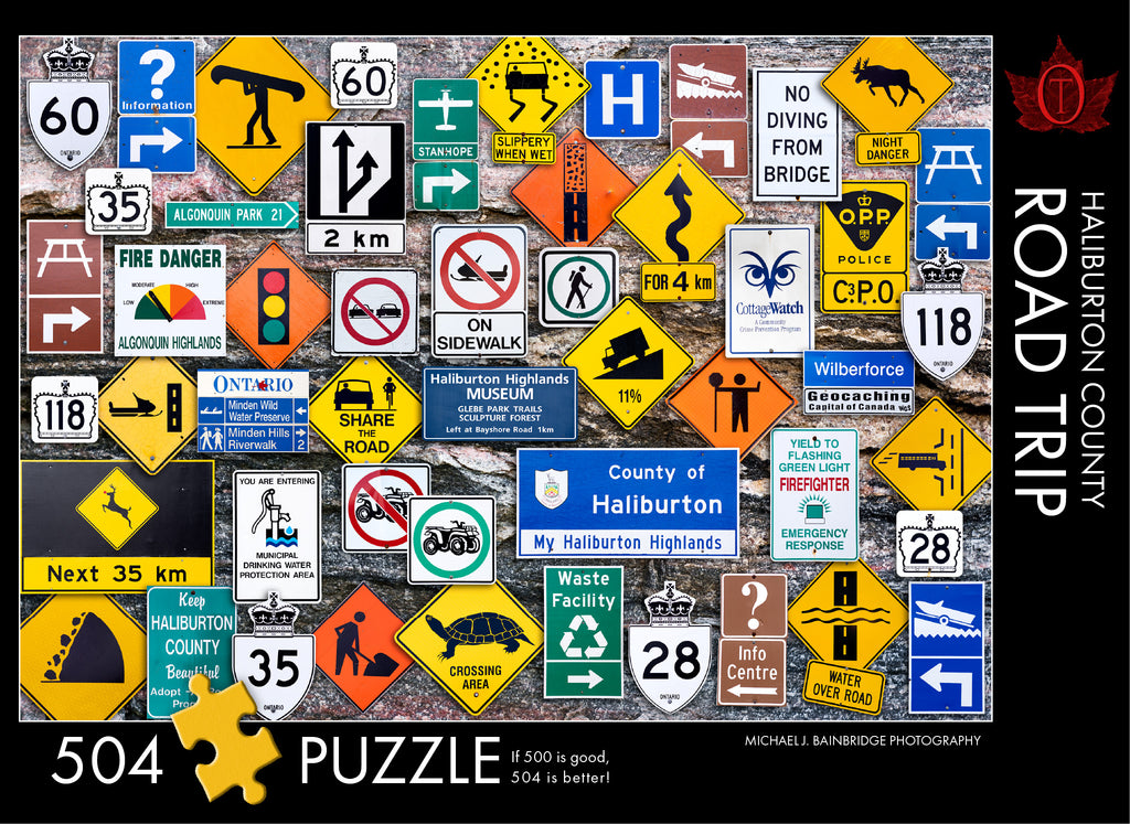 colourful road sign puzzle from Haliburton county