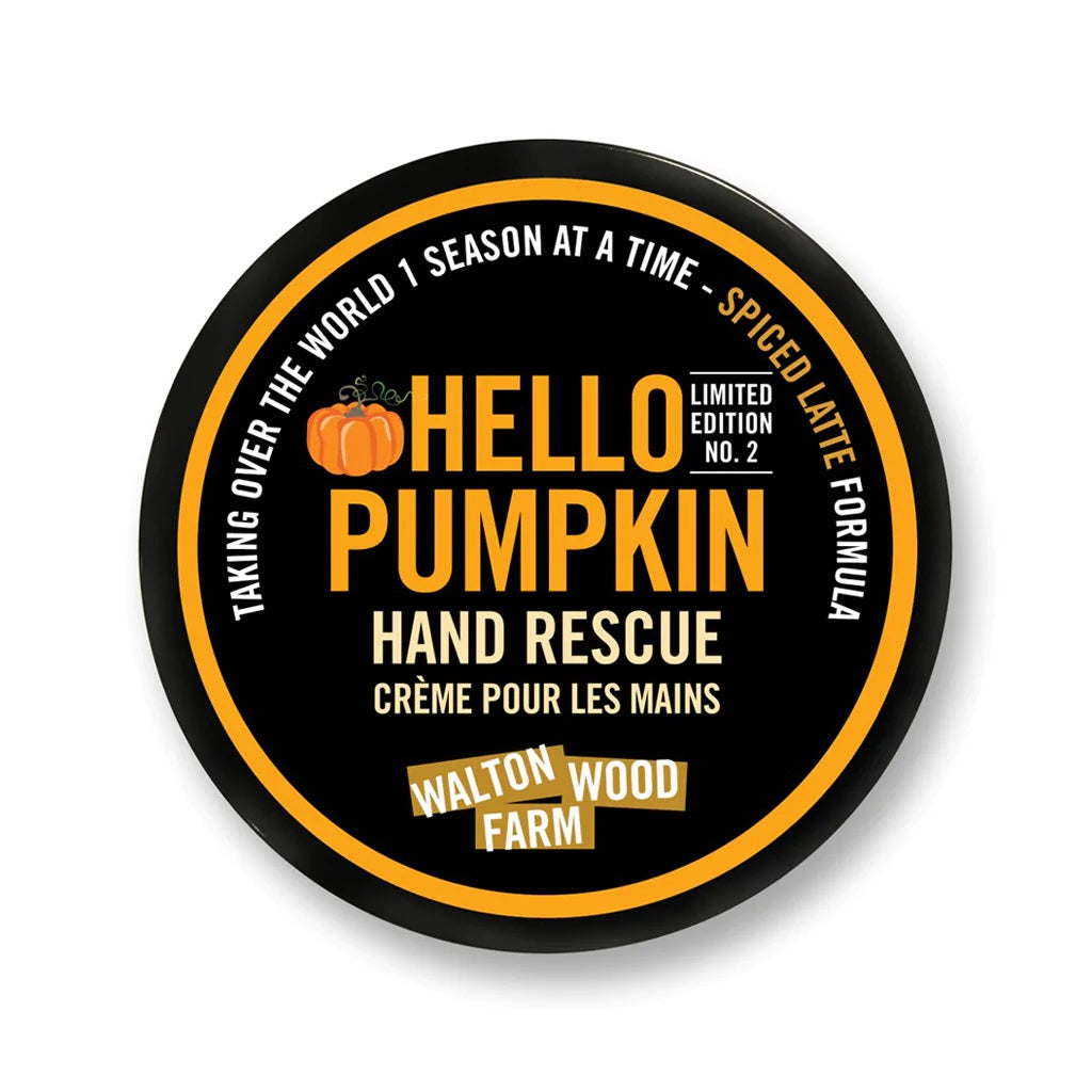 round top of the jar with black label -orange print and picture of a pumpkin