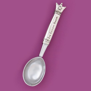 silver ice cream scoop with crown on the end of handle and inscribed with Ice Cream Queen