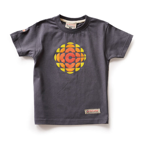 navy blue t shirt with yellow and orange symbol for CBC