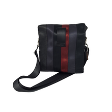 Load image into Gallery viewer, back view of bag made with different coloured seatbelts
