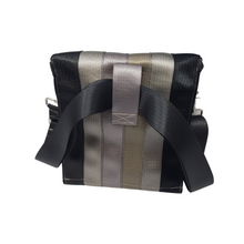 Load image into Gallery viewer, back view of bag made with different coloured seatbelts

