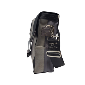 side view of bag made with different coloured seatbelts