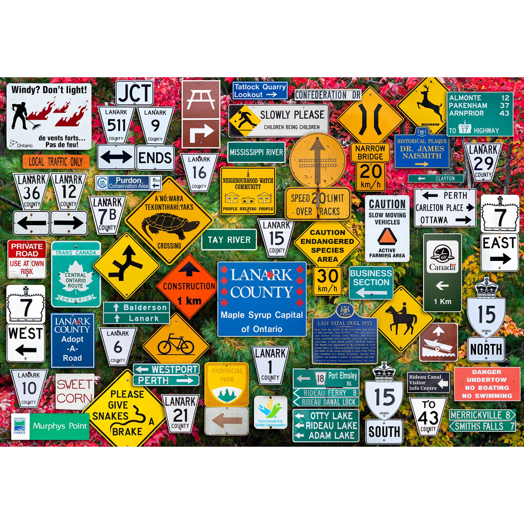 colourful puzzle of road signs from Lanark county