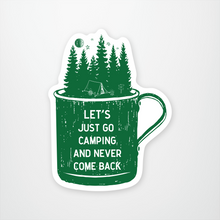 Load image into Gallery viewer, green coffee mug with trees on top and white lettering
