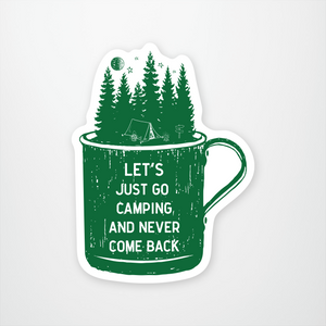 green coffee mug with trees on top and white lettering