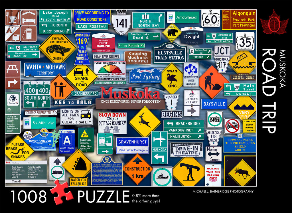 colourful puzzle of road signs from Muskoka