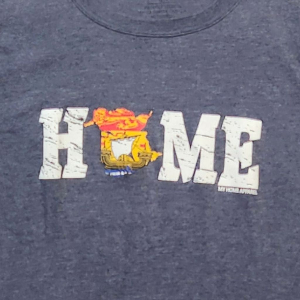 Navy blue t-shirt with  New Brunswick 'HOME' graphic design featuring a map of Michigan.