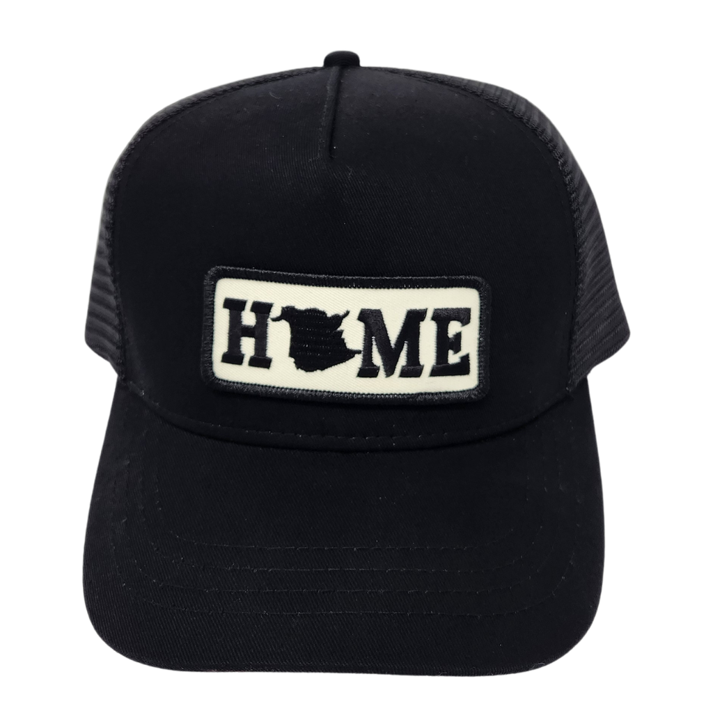 Black trucker cap with New Brunswick 'HOME' patch on a white background