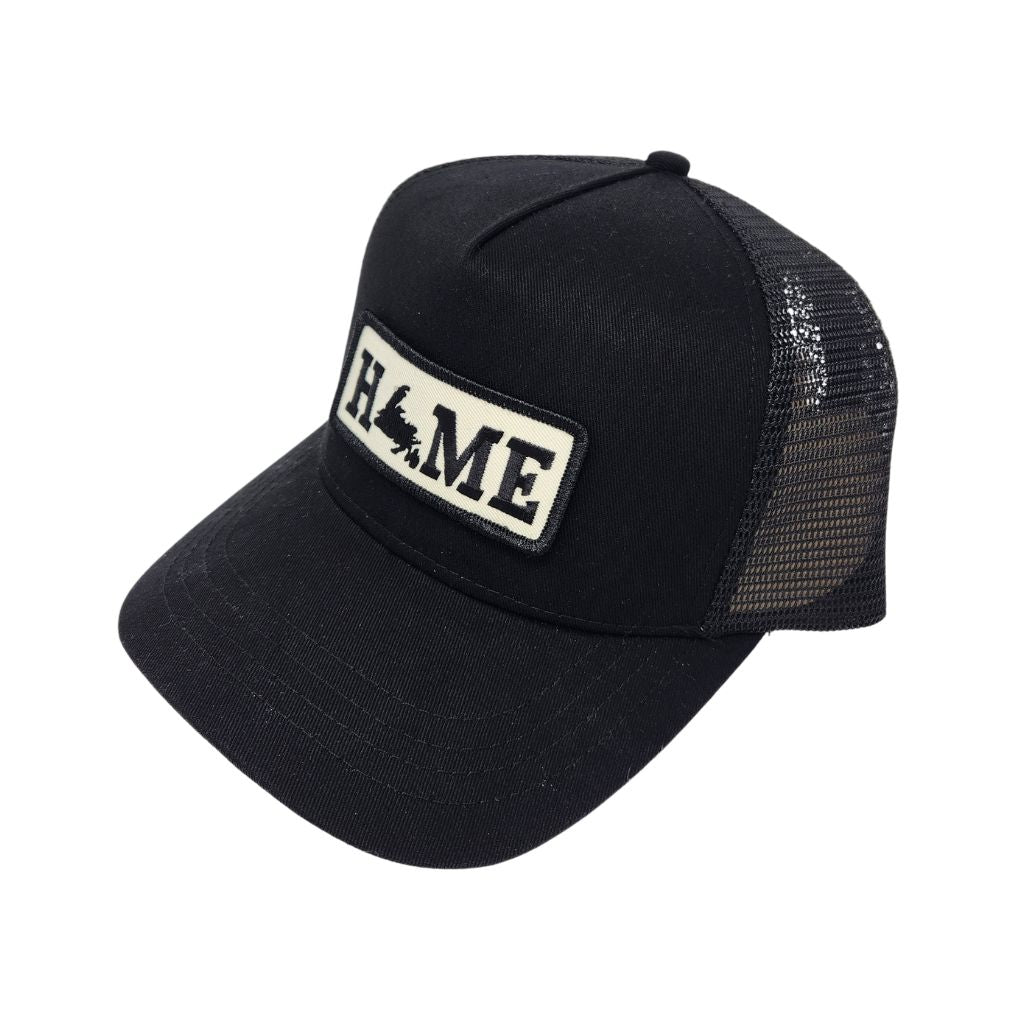 Black trucker cap with Newfoundland 'HOME' patch on a white background