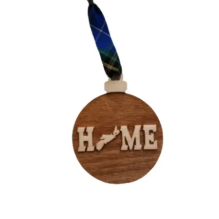 Nova Scotia round Ornament HOME Wooden Ornaments with blue ribbon