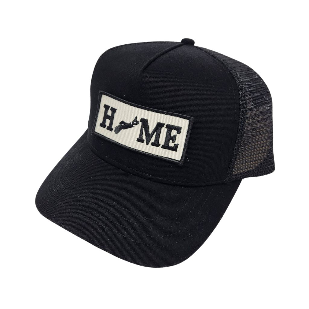 Black trucker cap with Nova Scotia 'HOME' patch on a white background