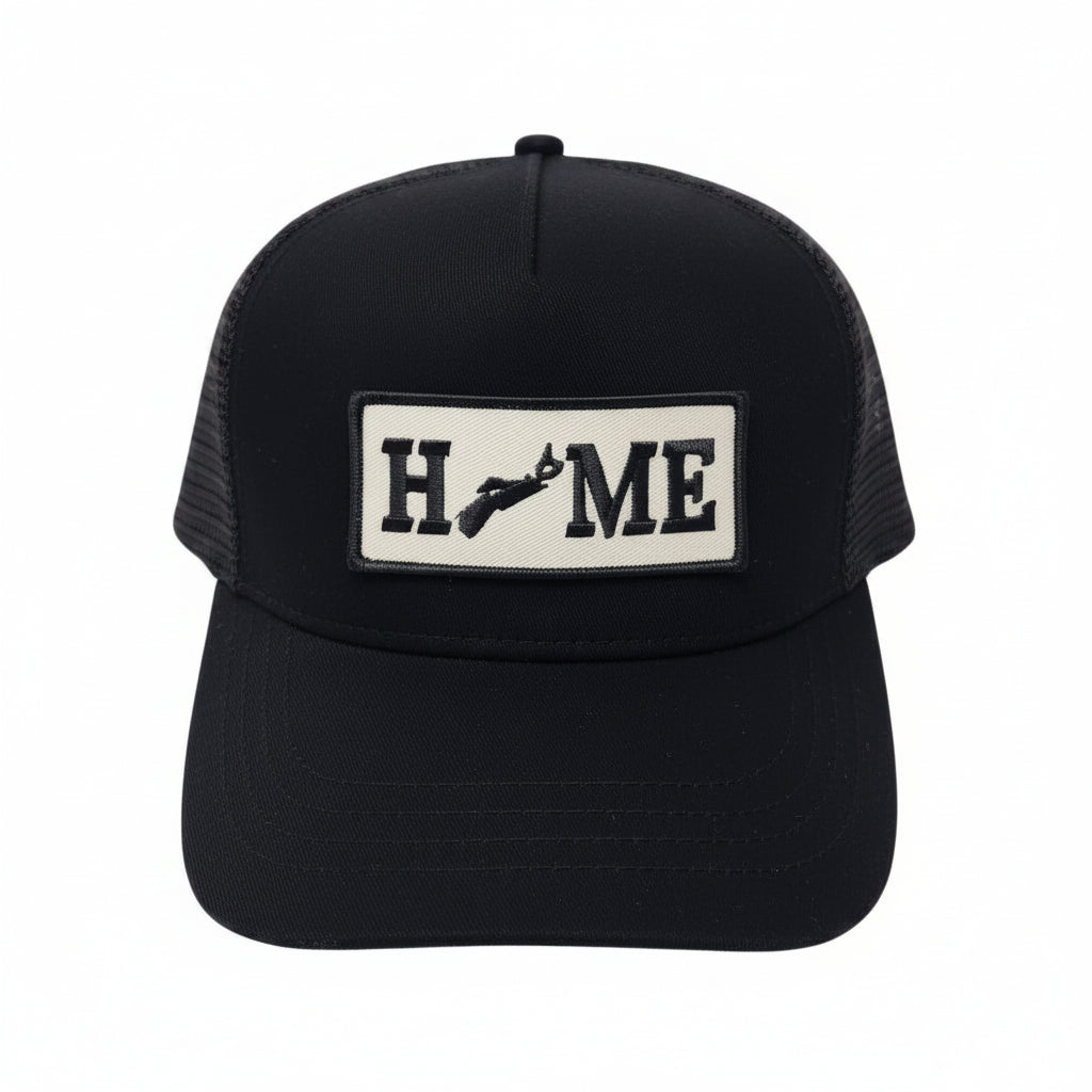Black cap with Nova Scotia 'HOME' patch on a white background