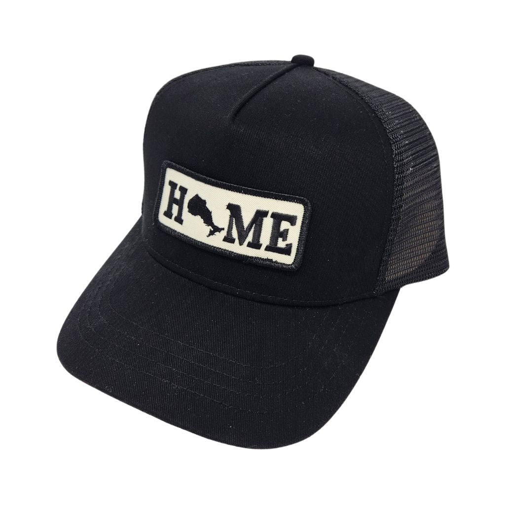 Black trucker cap with Ontario 'HOME' patch on a white background