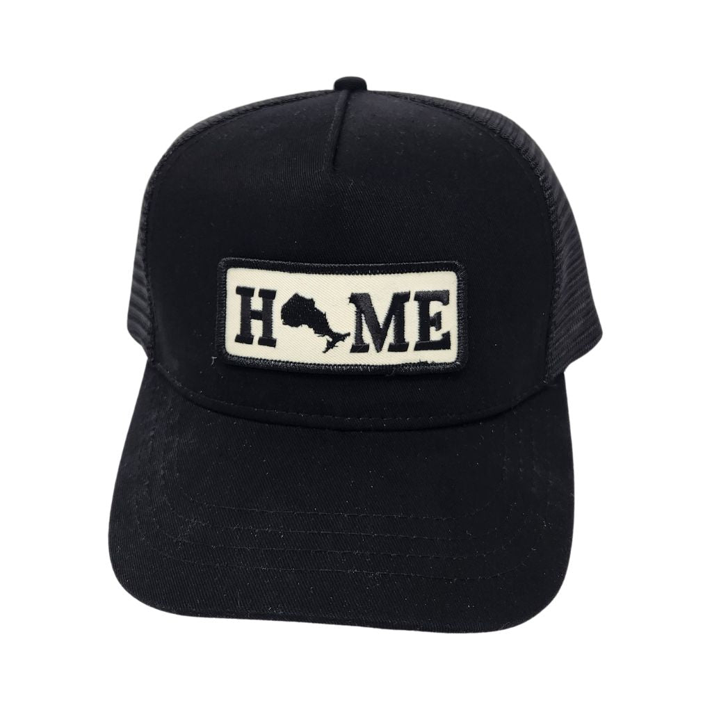Black cap with Ontario 'HOME' patch on a white background