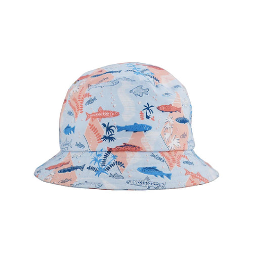 Bucket hat with underwater, blue fish theme
