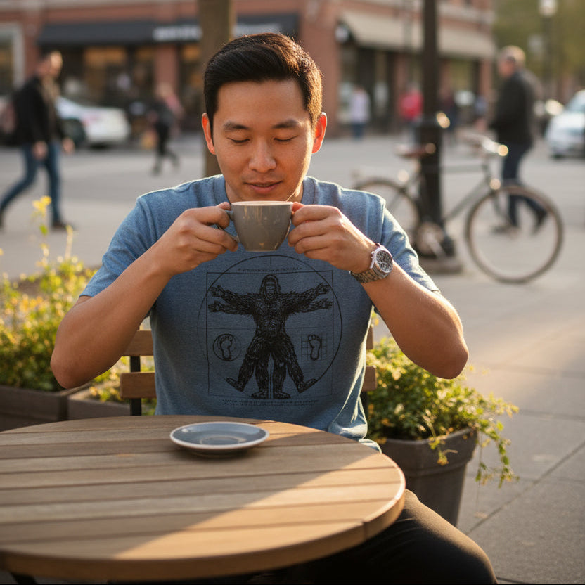 man drinking coffee outside at a cafe