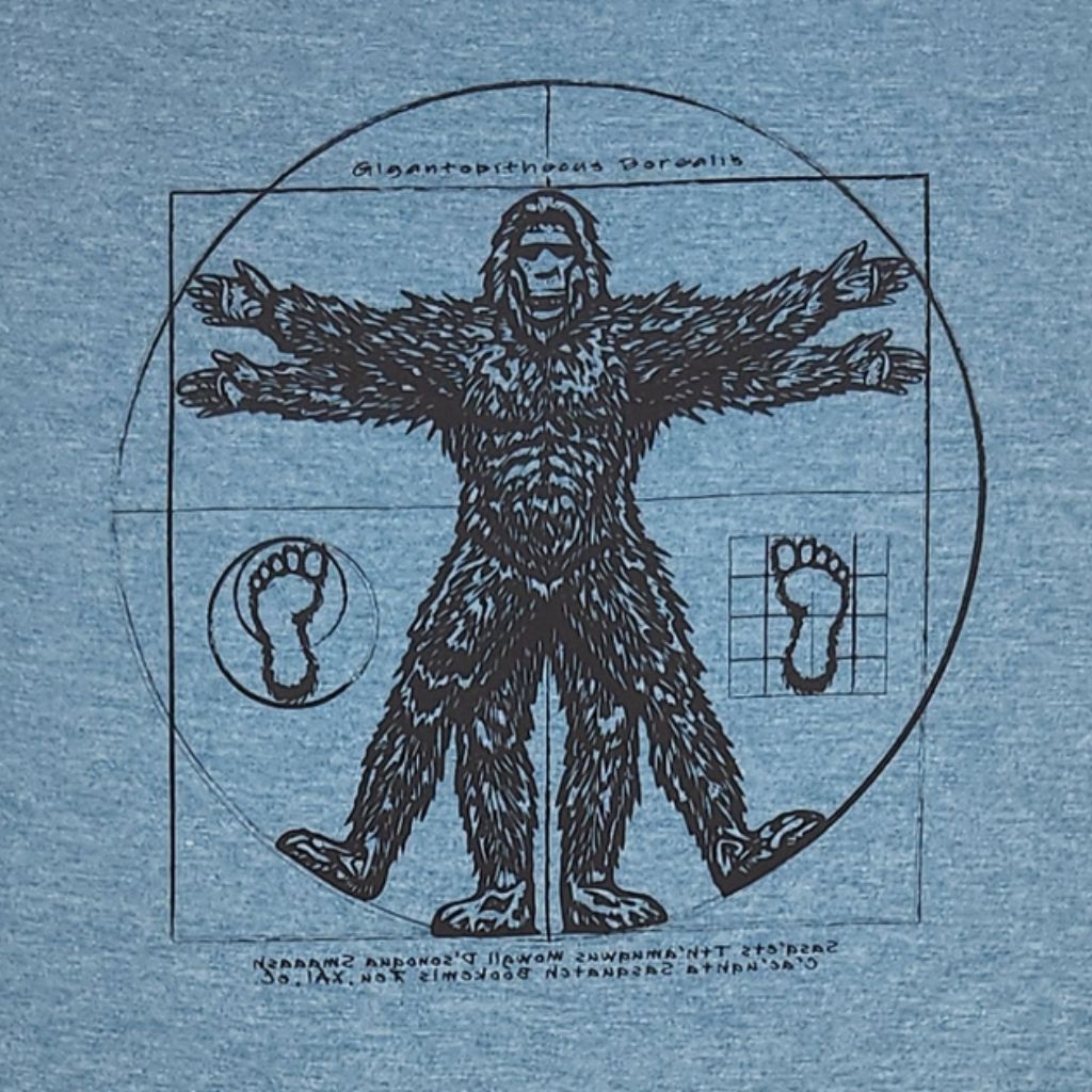 Sasquatch Vitruvian print on blue background