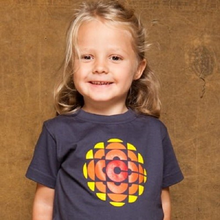 Load image into Gallery viewer, up close of a child smiling with blondish hair tied back on one side wearing a navy blue CBC t shirt

