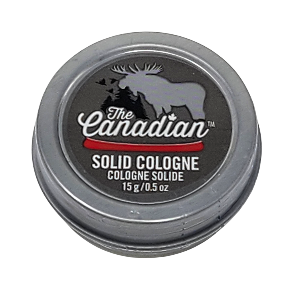 Solid cologne container with 'The Canadian' branding on a white background