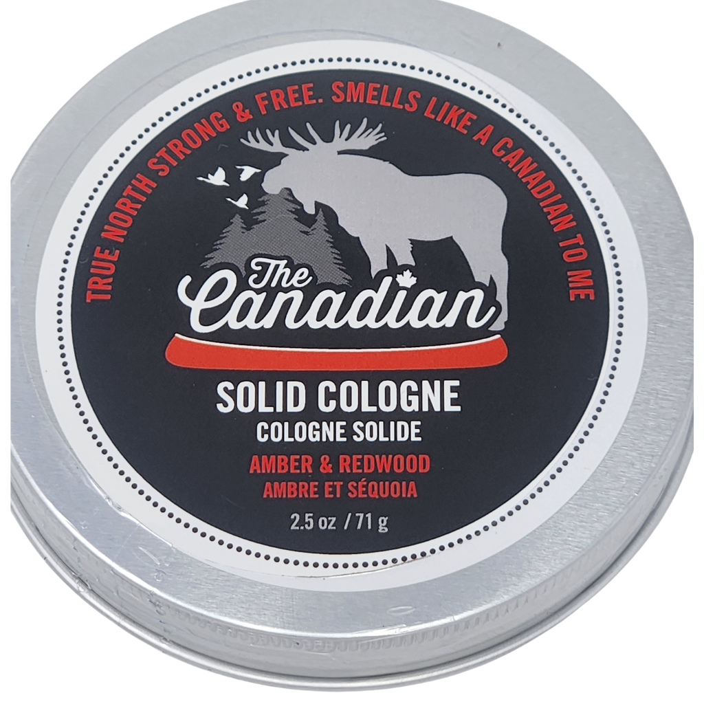 Solid cologne container with 'The Canadian' branding on a white background