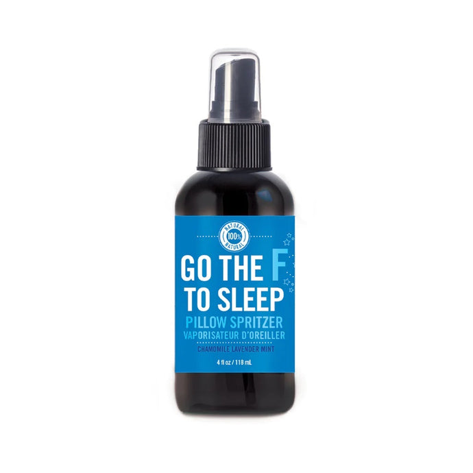 spray bottle with blue label that reads Go The F To Sleep